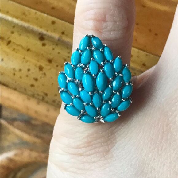 Authentic Sleeping Beauty Turquoise Sterling Silver Leaf Ring Size 5 - Picture 8 of 9